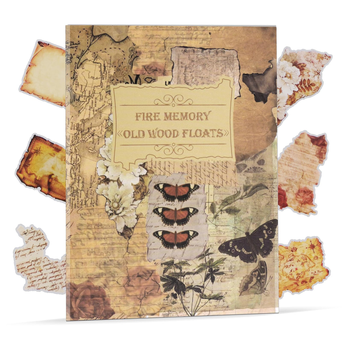 103PCS Vintage Scrapbook Stickers Book Scrap Book Stickers for Scrapbooking, Junk Journal Sticker Book Supplies Transparent Clear Flower Floral Sticker Big Small Scrapbook Supplies Kids (Burnt Paper)