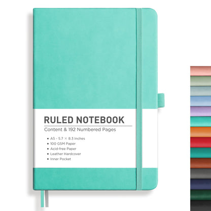 RETTACY Lined Journal Notebook, 192 Numbered Pages, A5 Size (5.7'' x 8.3'')