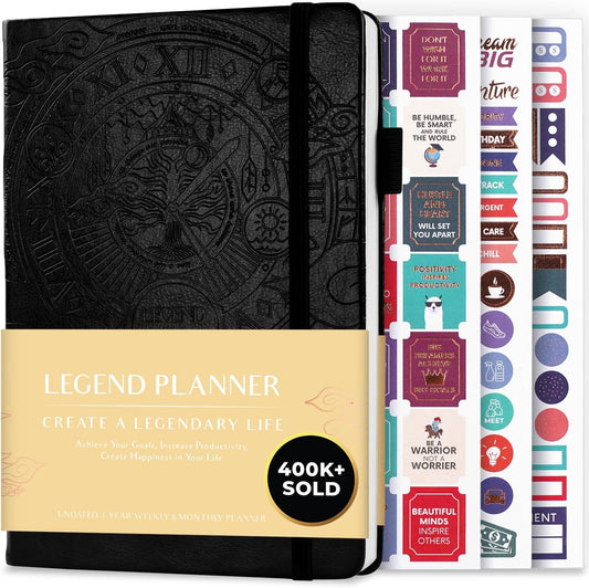 Legend Planner Undated, Weekly & Daily Goal Journal, A5 Black