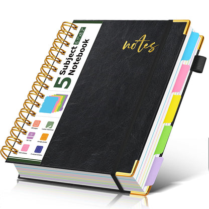 5 Subject Spiral Notebook Journal with Removable Dividers Tabs, 300 Pages Organizer Notebooks for Work School, 8"x10" Hardcover Leather Notebook College Ruled, Large Lined Journal for Women Men,Green