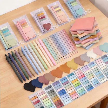 72 Pcs Book Annotation Kit Supplies with Bookmarks Index Tabs Sticky Notes Ballpoint Pen Clear Pull-Ring Bags for Reading Bookish Club Gifts