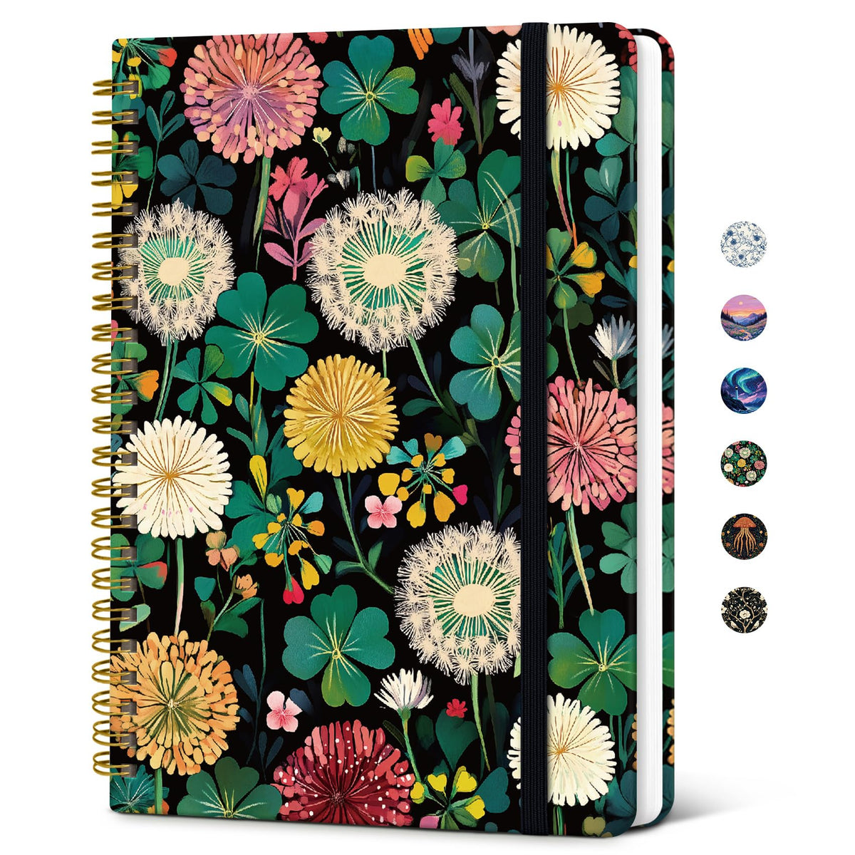 Taja Lined Spiral Journal Notebook for Women, Pretty College Ruled Notebook for Work & Note Taking, A5 Hardcover Journal for Writing, Cute Aesthetic 140 Pages, Midnight Bloom