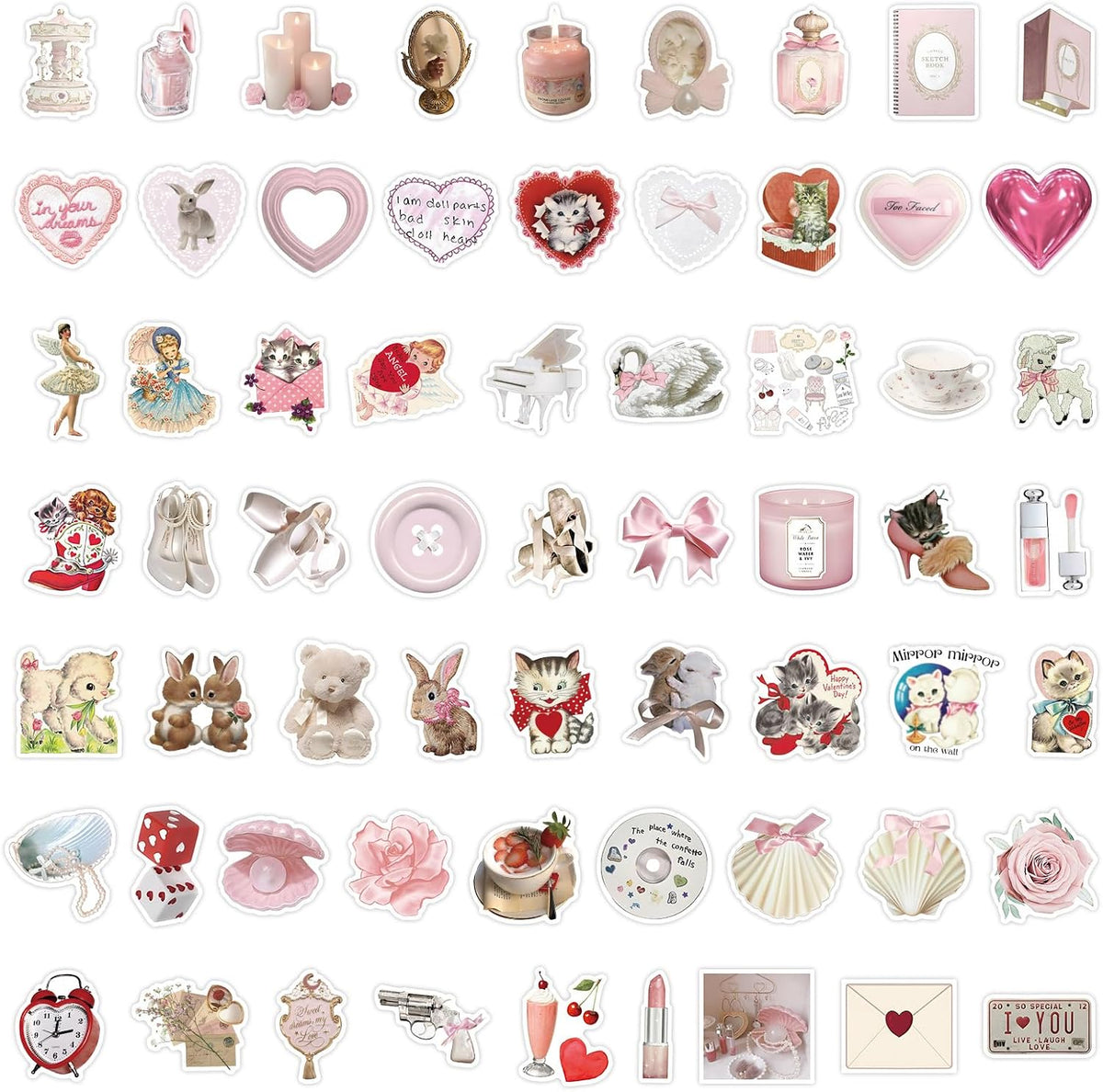 60pcs Coquette Stickers Cute Vinyl Laptop Stickers, Waterproof Aesthetic Stickers, Pink Sticker Pack for Girls Water Bottles Laptop Computer Phone Guitar (60 Coquette Stickers)