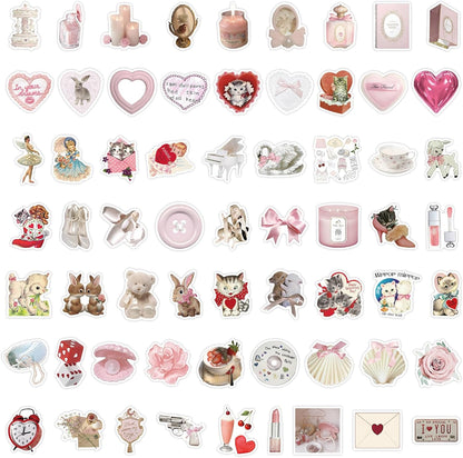 60pcs Coquette Stickers Cute Vinyl Laptop Stickers, Waterproof Aesthetic Stickers, Pink Sticker Pack for Girls Water Bottles Laptop Computer Phone Guitar (60 Coquette Stickers)