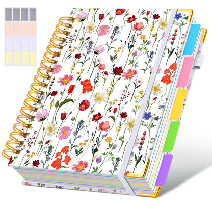 Hardcover Spiral Notebook journal with Removable Dividers Tabs, 300 Pages Leather 5 Subject Notebook College Ruled, 8"x10" Large B5 Notebooks for Work School Note taking, Lined Journal for Women,Pink