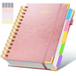 Hardcover Spiral Notebook journal with Removable Dividers Tabs, 300 Pages Leather 5 Subject Notebook College Ruled, 8"x10" Large B5 Notebooks for Work School Note taking, Lined Journal for Women,Pink