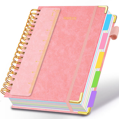 Hardcover Spiral Notebook 8"x10" Journal Notebook with Tabs and Removable Dividers 300 Pages 5 Subject Notebook College Ruled, Faux Leather Spiral Bound Notebook for Women School Work (Blue)