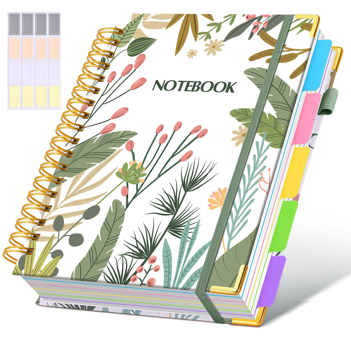 Hardcover Spiral Notebook journal with Removable Dividers Tabs, 300 Pages Leather 5 Subject Notebook College Ruled, 8"x10" Large B5 Notebooks for Work School Note taking, Lined Journal for Women,Pink