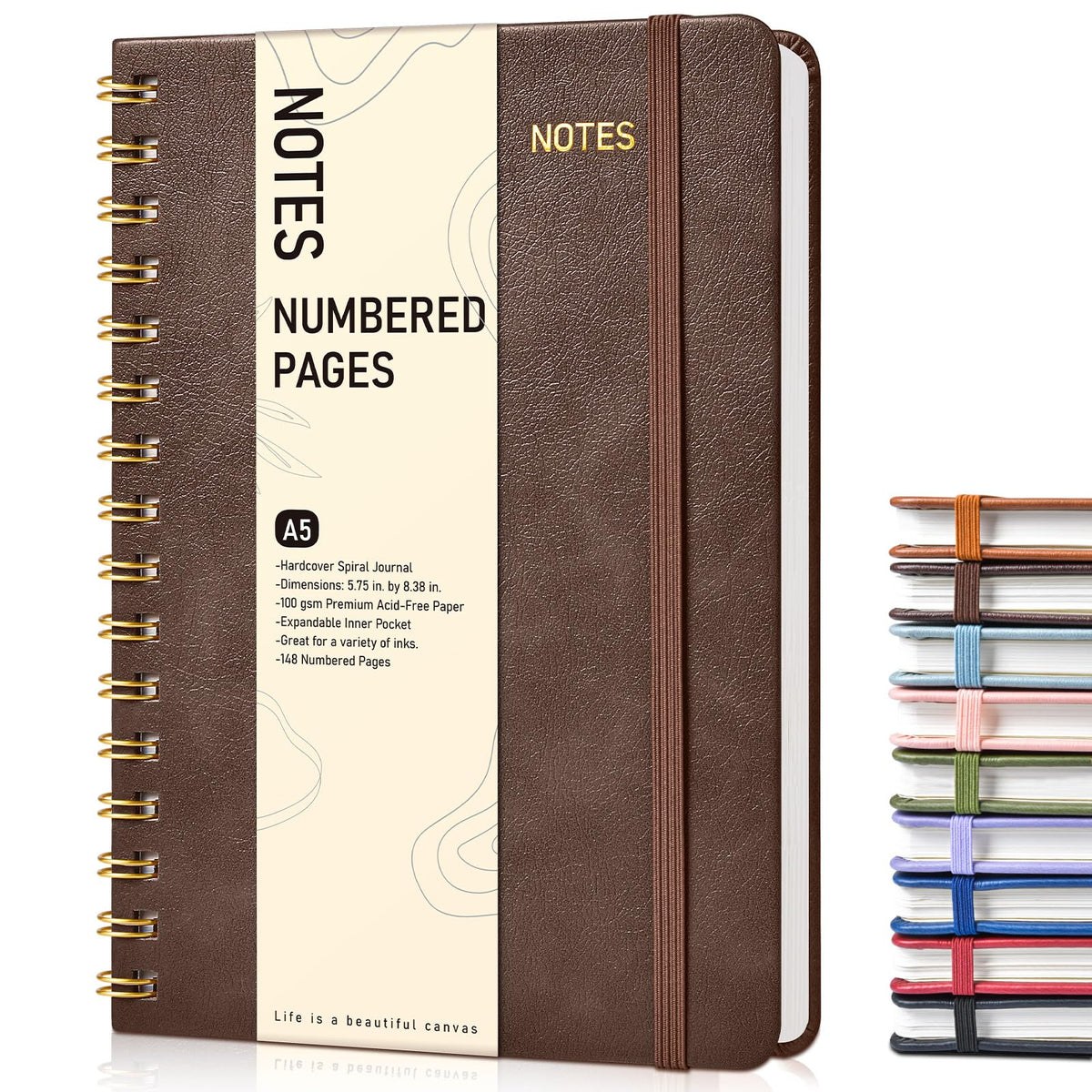 Lined Spiral Journal Notebook, A5 Hardcover Spiral Journals for Women Men, 150 Numbered Pages Spiral Bound Notebook, 100 GSM College Ruled Notebooks for Work, Note Taking 5.75" x 8.38", Olive Green