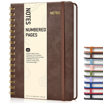 Lined Spiral Journal Notebook, A5 Hardcover Spiral Journals for Women Men, 150 Numbered Pages Spiral Bound Notebook, 100 GSM College Ruled Notebooks for Work, Note Taking 5.75" x 8.38", Olive Green