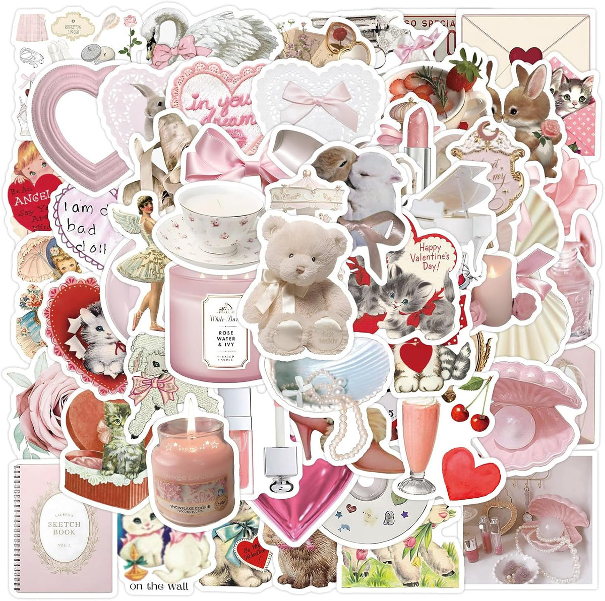 60pcs Coquette Stickers Cute Vinyl Laptop Stickers, Waterproof Aesthetic Stickers, Pink Sticker Pack for Girls Water Bottles Laptop Computer Phone Guitar (60 Coquette Stickers)