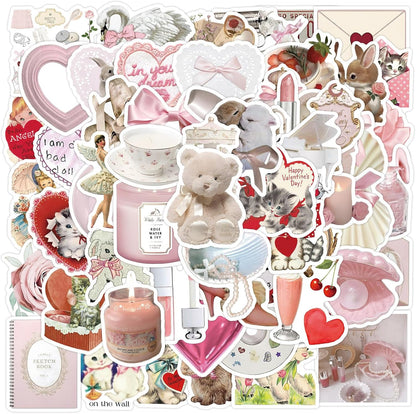 60pcs Coquette Stickers Cute Vinyl Laptop Stickers, Waterproof Aesthetic Stickers, Pink Sticker Pack for Girls Water Bottles Laptop Computer Phone Guitar (60 Coquette Stickers)