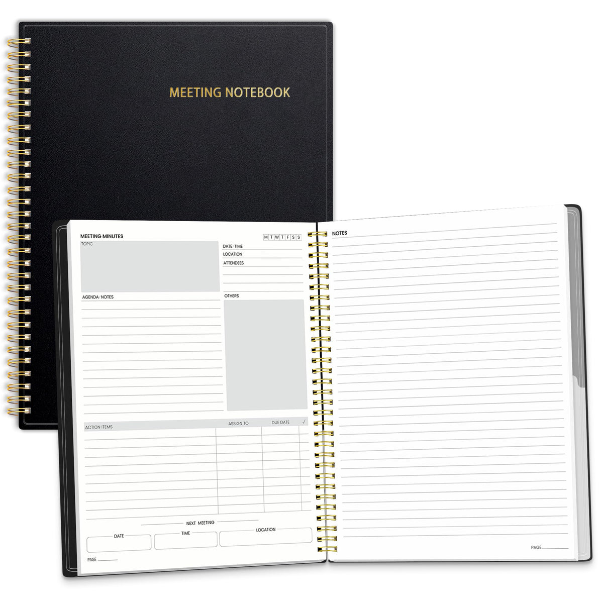 SUNEE Half Meeting Half Note - 7.5"x10" Professional Notebooks for Work - 160 Pages, B5 Size Project Planner, Spiral Meeting Agenda/Minutes Organizer for Women Men, Note Taking, Office & Business