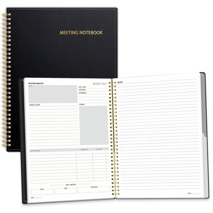 SUNEE Half Meeting Half Note - 7.5"x10" Professional Notebooks for Work - 160 Pages, B5 Size Project Planner, Spiral Meeting Agenda/Minutes Organizer for Women Men, Note Taking, Office & Business
