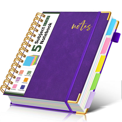 5 Subject Spiral Notebook Journal with Removable Dividers Tabs, 300 Pages Organizer Notebooks for Work School, 8"x10" Hardcover Leather Notebook College Ruled, Large Lined Journal for Women Men,Green