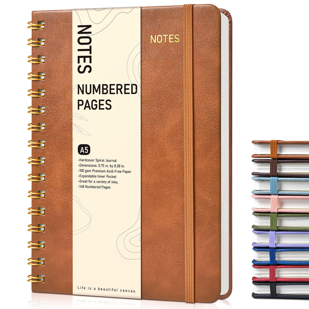 Lined Spiral Journal Notebook, A5 Hardcover Spiral Journals for Women Men, 150 Numbered Pages Spiral Bound Notebook, 100 GSM College Ruled Notebooks for Work, Note Taking 5.75" x 8.38", Olive Green