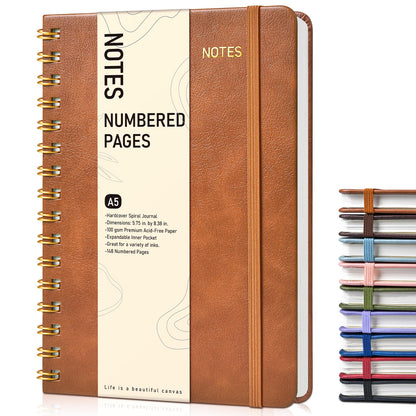 Lined Spiral Journal Notebook, A5 Hardcover Spiral Journals for Women Men, 150 Numbered Pages Spiral Bound Notebook, 100 GSM College Ruled Notebooks for Work, Note Taking 5.75" x 8.38", Olive Green