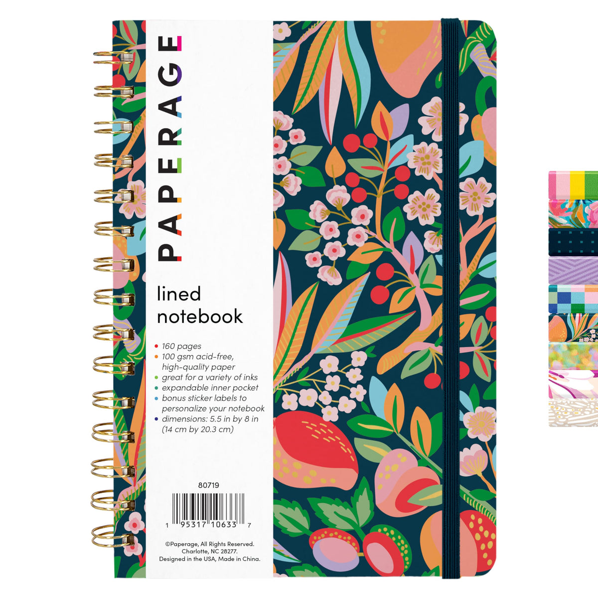 PAPERAGE Lined Spiral Journal Notebook, (Whimsical Garden), 160 Pages, Hardcover Journal for Women & Men, Medium 5.5 in x 8 in - 100 GSM, Thick Paper, Spiral Notebook for Work, School & Journaling