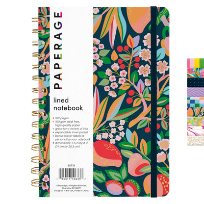PAPERAGE Lined Spiral Journal Notebook, (Whimsical Garden), 160 Pages, Hardcover Journal for Women & Men, Medium 5.5 in x 8 in - 100 GSM, Thick Paper, Spiral Notebook for Work, School & Journaling