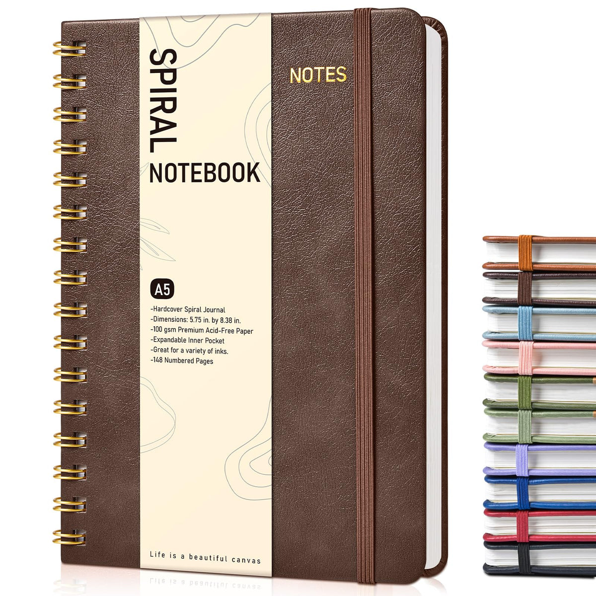 Lined Spiral Journal Notebook, A5 Hardcover Spiral Journals for Women Men, 150 Numbered Pages Spiral Bound Notebook, 100 GSM College Ruled Notebooks for Work, Note Taking 5.75" x 8.38", Olive Green