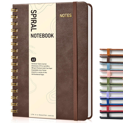 Lined Spiral Journal Notebook, A5 Hardcover Spiral Journals for Women Men, 150 Numbered Pages Spiral Bound Notebook, 100 GSM College Ruled Notebooks for Work, Note Taking 5.75" x 8.38", Olive Green