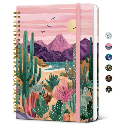 Taja Lined Spiral Journal Notebook for Women, Pretty College Ruled Notebook for Work & Note Taking, A5 Hardcover Journal for Writing, Cute Aesthetic 140 Pages, Midnight Bloom