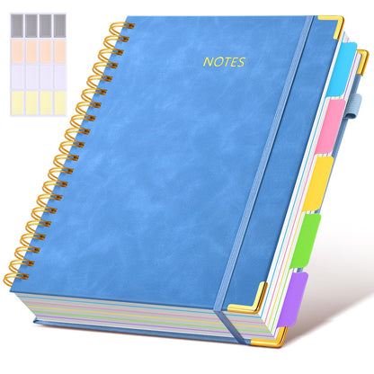 Hardcover Spiral Notebook journal with Removable Dividers Tabs, 300 Pages Leather 5 Subject Notebook College Ruled, 8"x10" Large B5 Notebooks for Work School Note taking, Lined Journal for Women,Pink