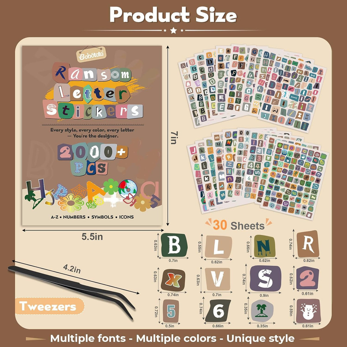2000Pcs Vintage Letter Stickers Book, Scrapbook Supplies for Journaling DIY