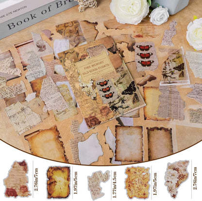 103PCS Vintage Scrapbook Stickers Book Scrap Book Stickers for Scrapbooking, Junk Journal Sticker Book Supplies Transparent Clear Flower Floral Sticker Big Small Scrapbook Supplies Kids (Burnt Paper)