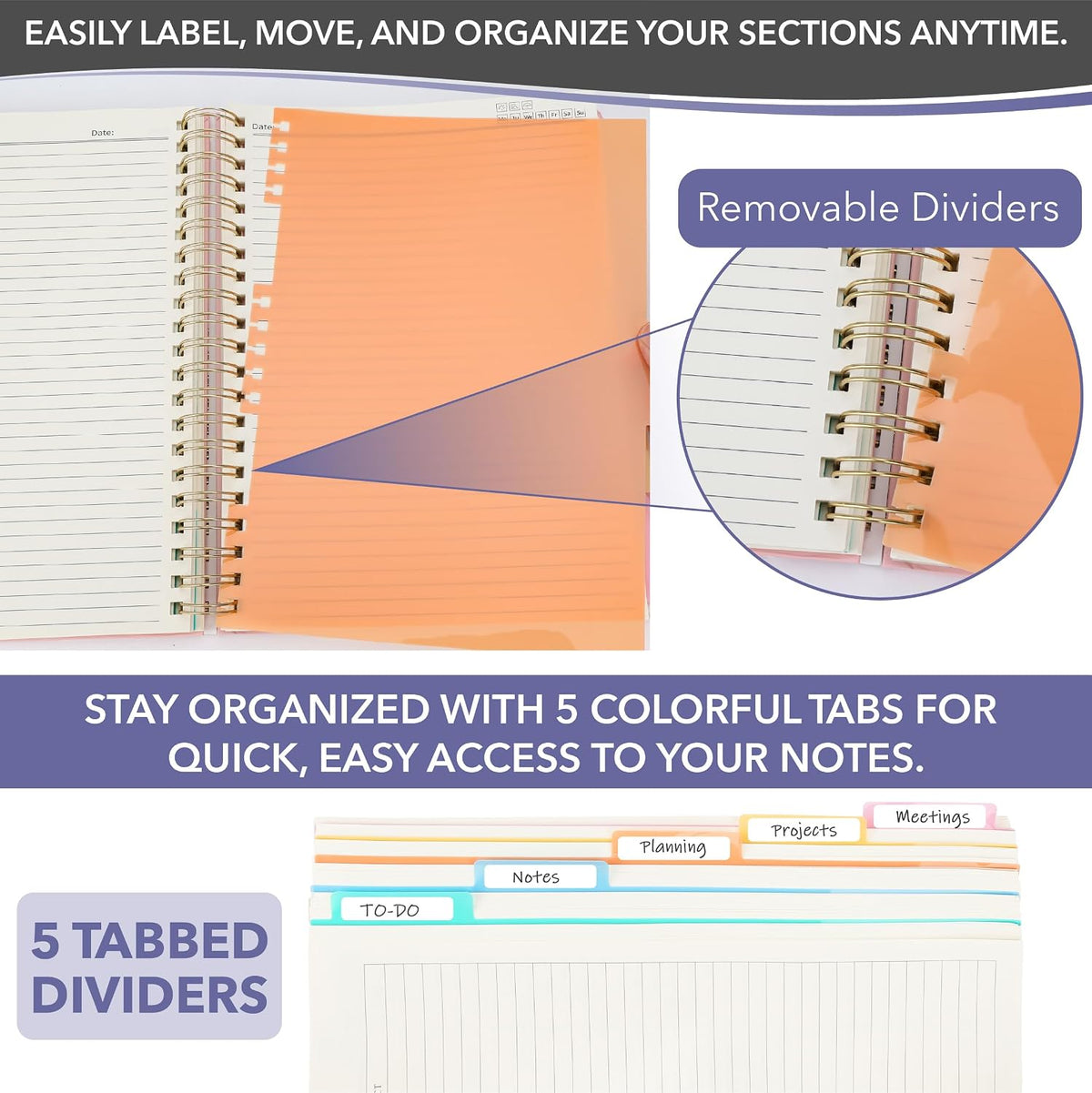 Mr. Pen- Hardcover Spiral Journal Notebook With Removable Dividers & Tabs
