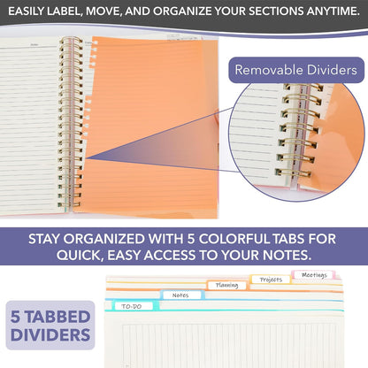 Mr. Pen- Hardcover Spiral Journal Notebook With Removable Dividers & Tabs