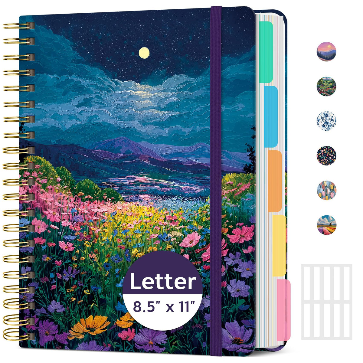 Taja Pretty Large Spiral Lined Notebook for Work with 5 Removable Dividers