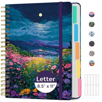 Taja Pretty Large Spiral Lined Notebook for Work with 5 Removable Dividers