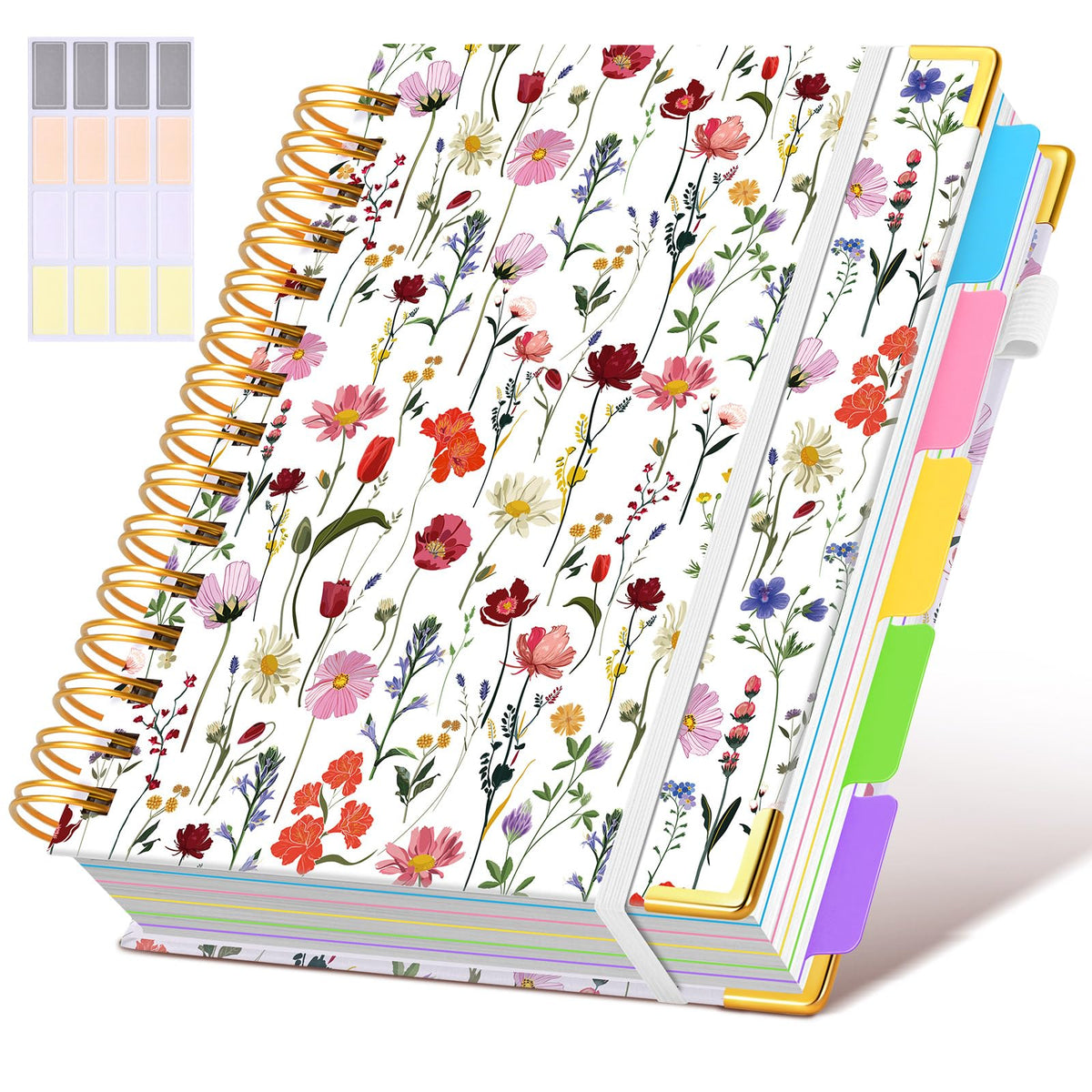 Hardcover Spiral Notebook journal with Removable Dividers Tabs, 300 Pages Leather 5 Subject Notebook College Ruled, 8"x10" Large B5 Notebooks for Work School Note taking, Lined Journal for Women,Pink