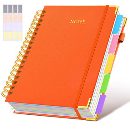 Hardcover Spiral Notebook journal with Removable Dividers Tabs, 300 Pages Leather 5 Subject Notebook College Ruled, 8"x10" Large B5 Notebooks for Work School Note taking, Lined Journal for Women,Pink