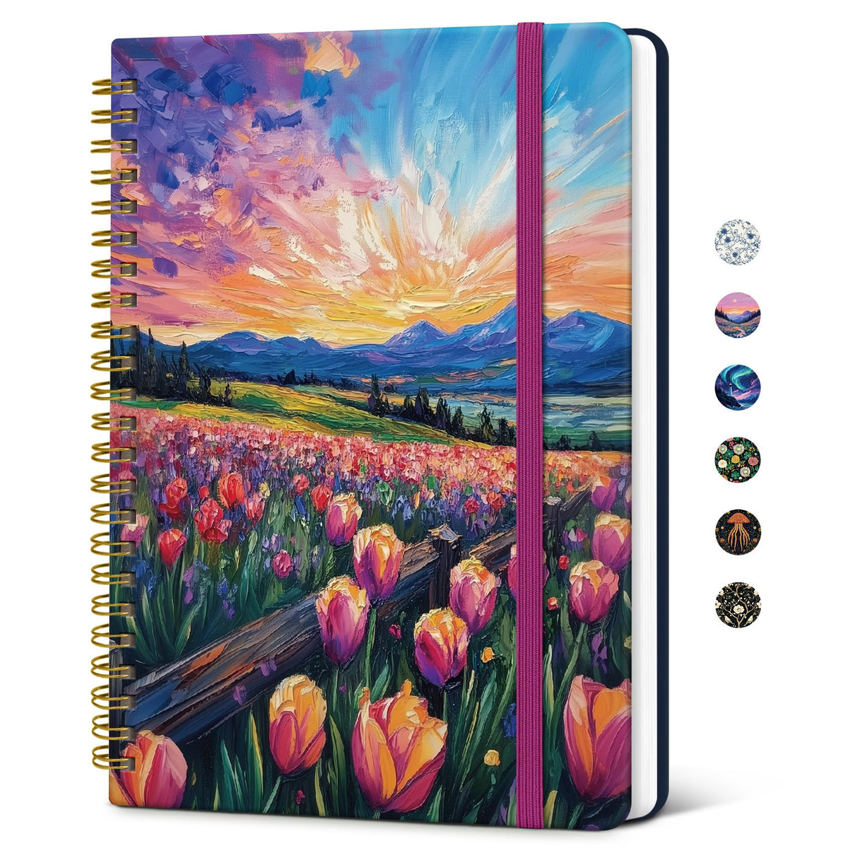 Taja Lined Spiral Journal Notebook for Women, Pretty College Ruled Notebook for Work & Note Taking, A5 Hardcover Journal for Writing, Cute Aesthetic 140 Pages, Midnight Bloom