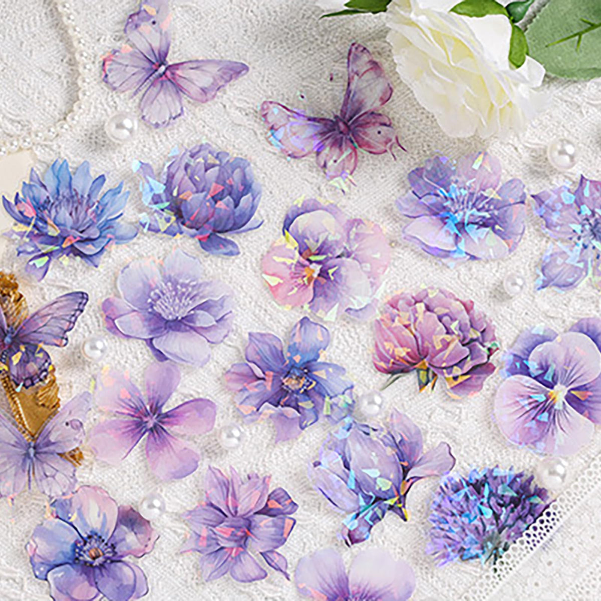 Doraking 60 Pieces Glitter Shiny Flower Stickers for Journaling Art Crafts