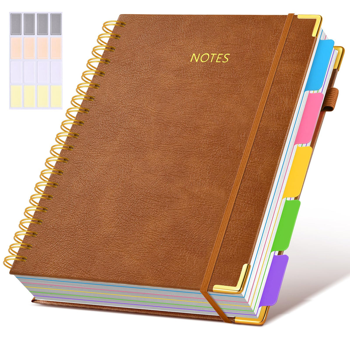 Hardcover Spiral Notebook journal with Removable Dividers Tabs, 300 Pages Leather 5 Subject Notebook College Ruled, 8"x10" Large B5 Notebooks for Work School Note taking, Lined Journal for Women,Pink