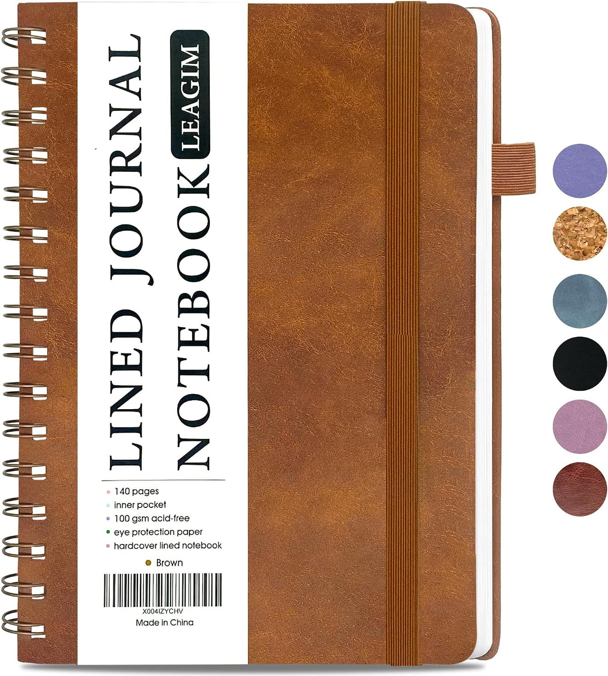 LEAGIM Lined Spiral Journal Notebook for Women & Men, College Ruled Hardcover Notebook for Work & Note Taking, Journals for Writing, 100 GSM, Business, School, 140 Pages, A5(5.8"x8.5") - Brown