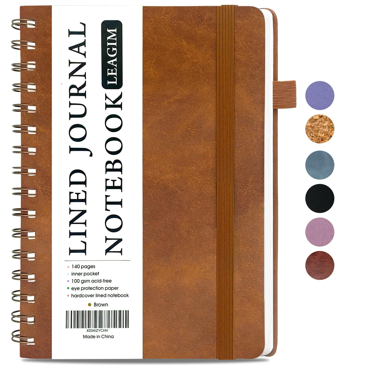 LEAGIM Lined Spiral Journal Notebook for Women & Men, College Ruled Hardcover Notebook for Work & Note Taking, Journals for Writing, 100 GSM, Business, School, 140 Pages, A5(5.8"x8.5") - Brown
