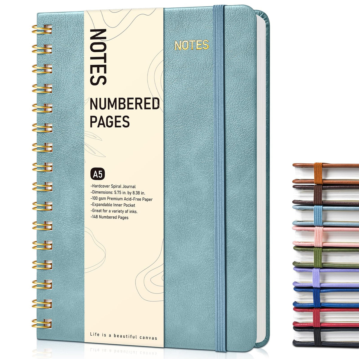 Lined Spiral Journal Notebook, A5 Hardcover Spiral Journals for Women Men, 150 Numbered Pages Spiral Bound Notebook, 100 GSM College Ruled Notebooks for Work, Note Taking 5.75" x 8.38", Olive Green
