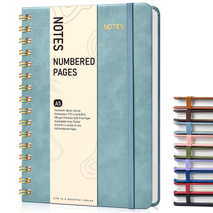 Lined Spiral Journal Notebook, A5 Hardcover Spiral Journals for Women Men, 150 Numbered Pages Spiral Bound Notebook, 100 GSM College Ruled Notebooks for Work, Note Taking 5.75" x 8.38", Olive Green