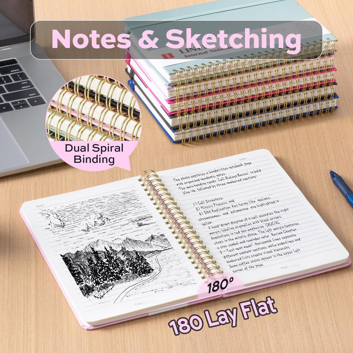 deli Pink Lined Spiral Journal Notebook, 160 Pages, A5 (5.5"x8") Hardcover Writing Notebook, College Ruled Spiral Bound Journal for Women & Men - Perfect for Work, School, Office & Note Taking