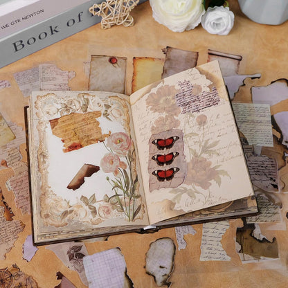 103PCS Vintage Scrapbook Stickers Book Scrap Book Stickers for Scrapbooking, Junk Journal Sticker Book Supplies Transparent Clear Flower Floral Sticker Big Small Scrapbook Supplies Kids (Burnt Paper)