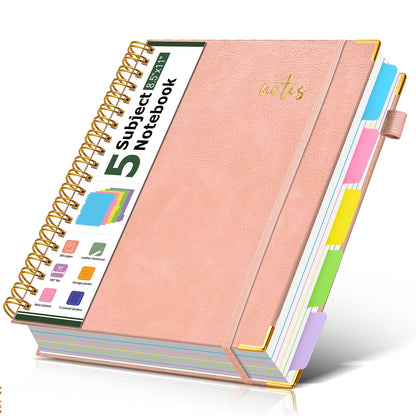 5 Subject Spiral Notebook Journal with Removable Dividers Tabs, 300 Pages Organizer Notebooks for Work School, 8"x10" Hardcover Leather Notebook College Ruled, Large Lined Journal for Women Men,Green