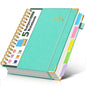 5 Subject Spiral Notebook Journal with Removable Dividers Tabs, 300 Pages Organizer Notebooks for Work School, 8"x10" Hardcover Leather Notebook College Ruled, Large Lined Journal for Women Men,Green