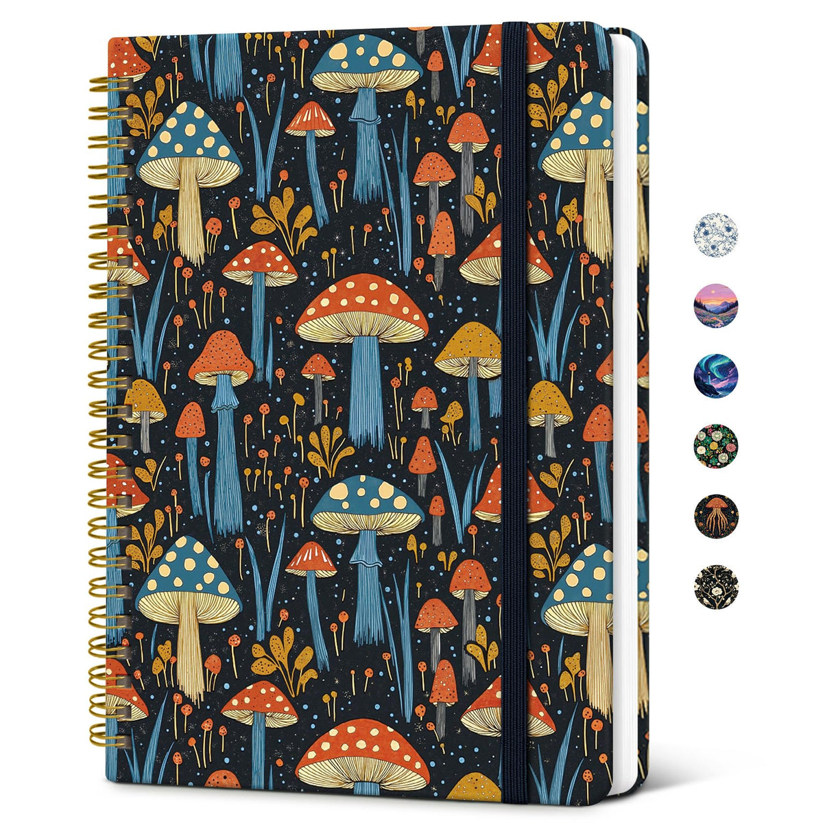 Taja Lined Spiral Journal Notebook for Women, Pretty College Ruled Notebook for Work & Note Taking, A5 Hardcover Journal for Writing, Cute Aesthetic 140 Pages, Midnight Bloom