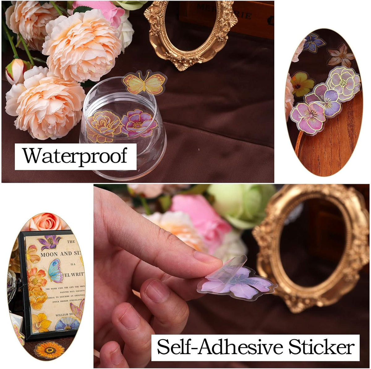 Dizdkizd 240-Piece Watercolor Floral Stickers with Gold-Outlined