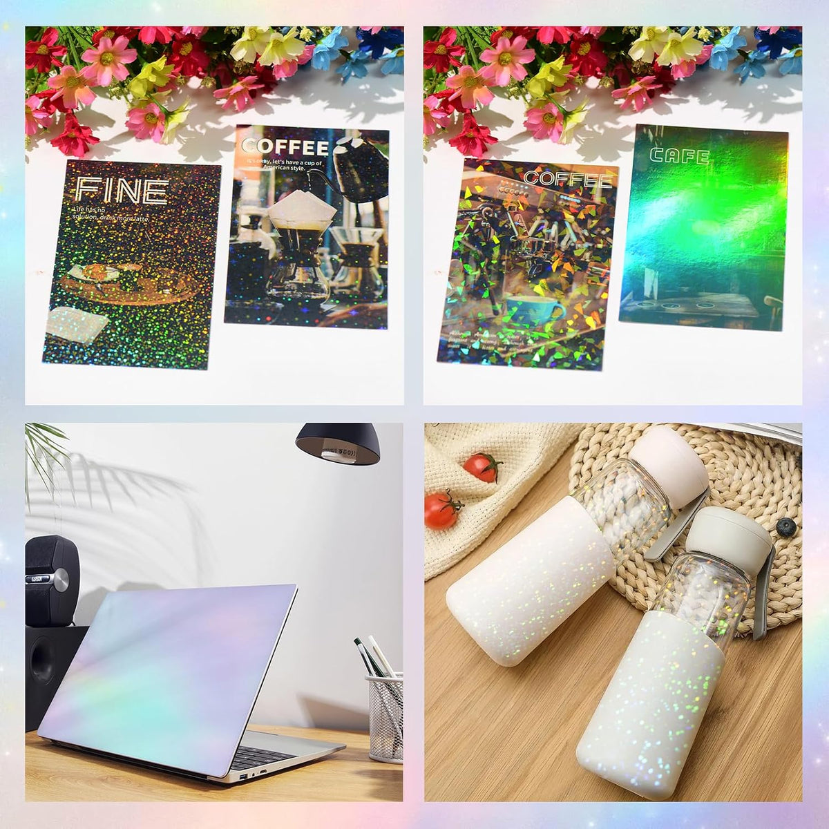 36 Sheets Holographic Laminate Sheets Clear Self Adhesive Sticker Paper