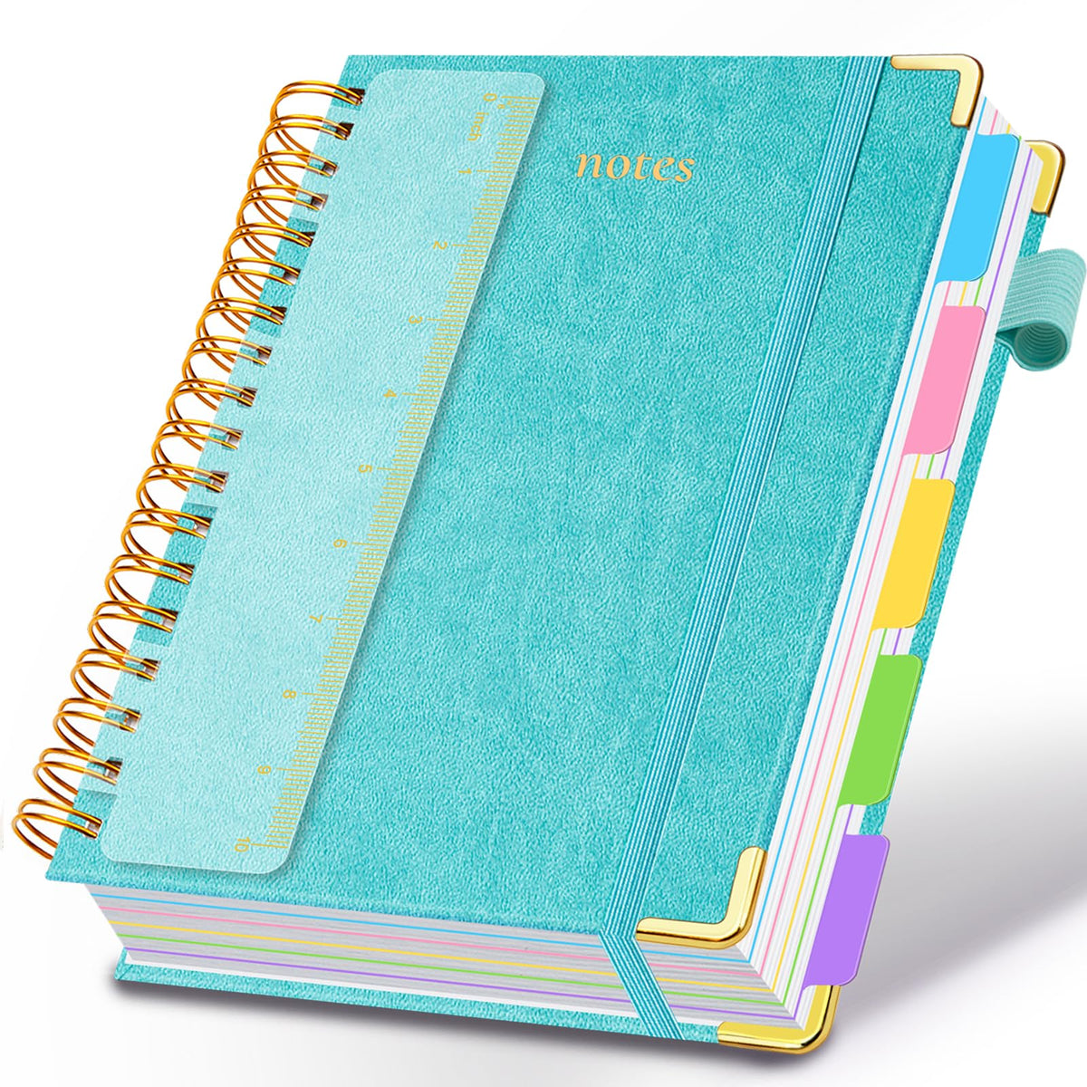 Hardcover Spiral Notebook 8"x10" Journal Notebook with Tabs and Removable Dividers 300 Pages 5 Subject Notebook College Ruled, Faux Leather Spiral Bound Notebook for Women School Work (Blue)
